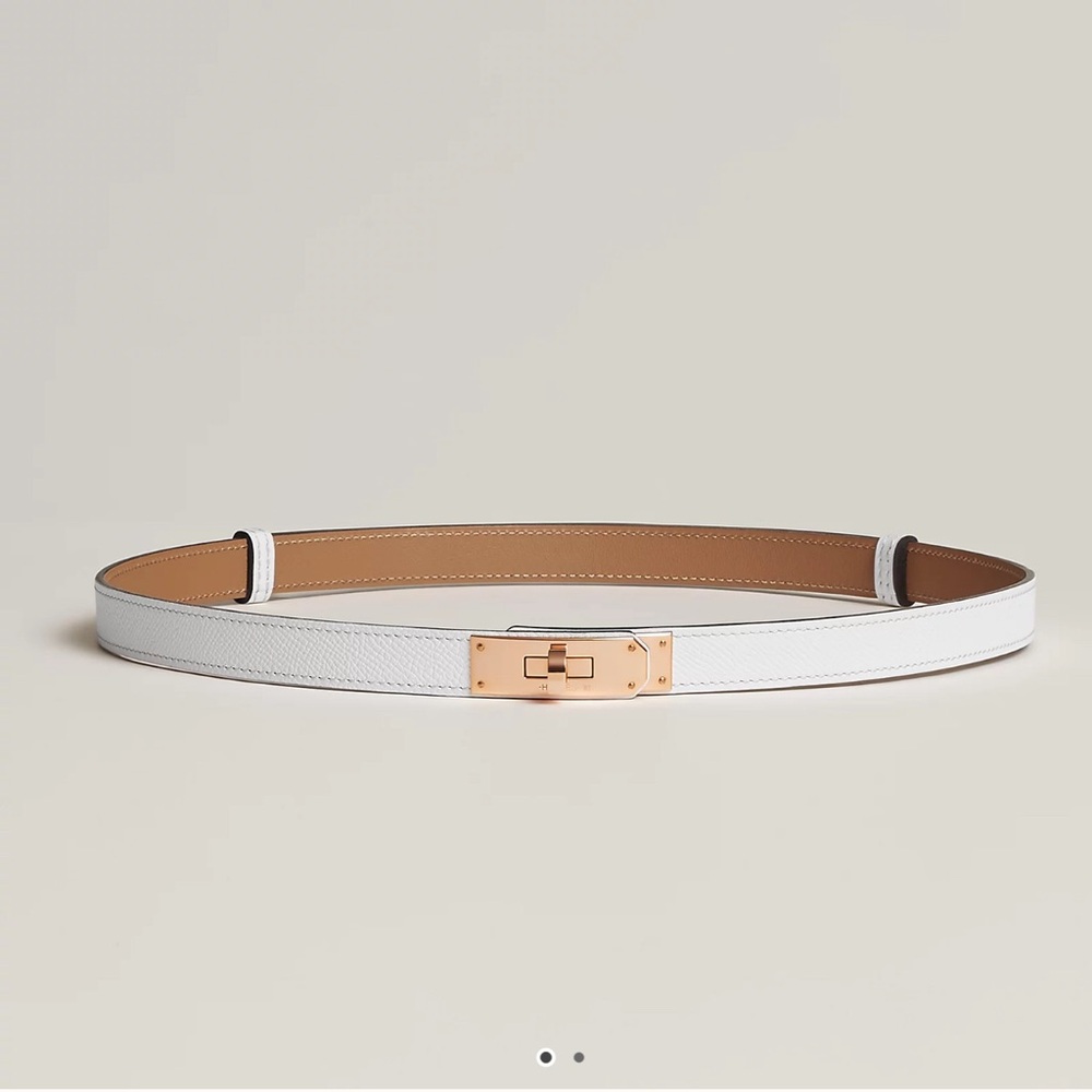 Kelly 18 belt, white with rose golds hardware
